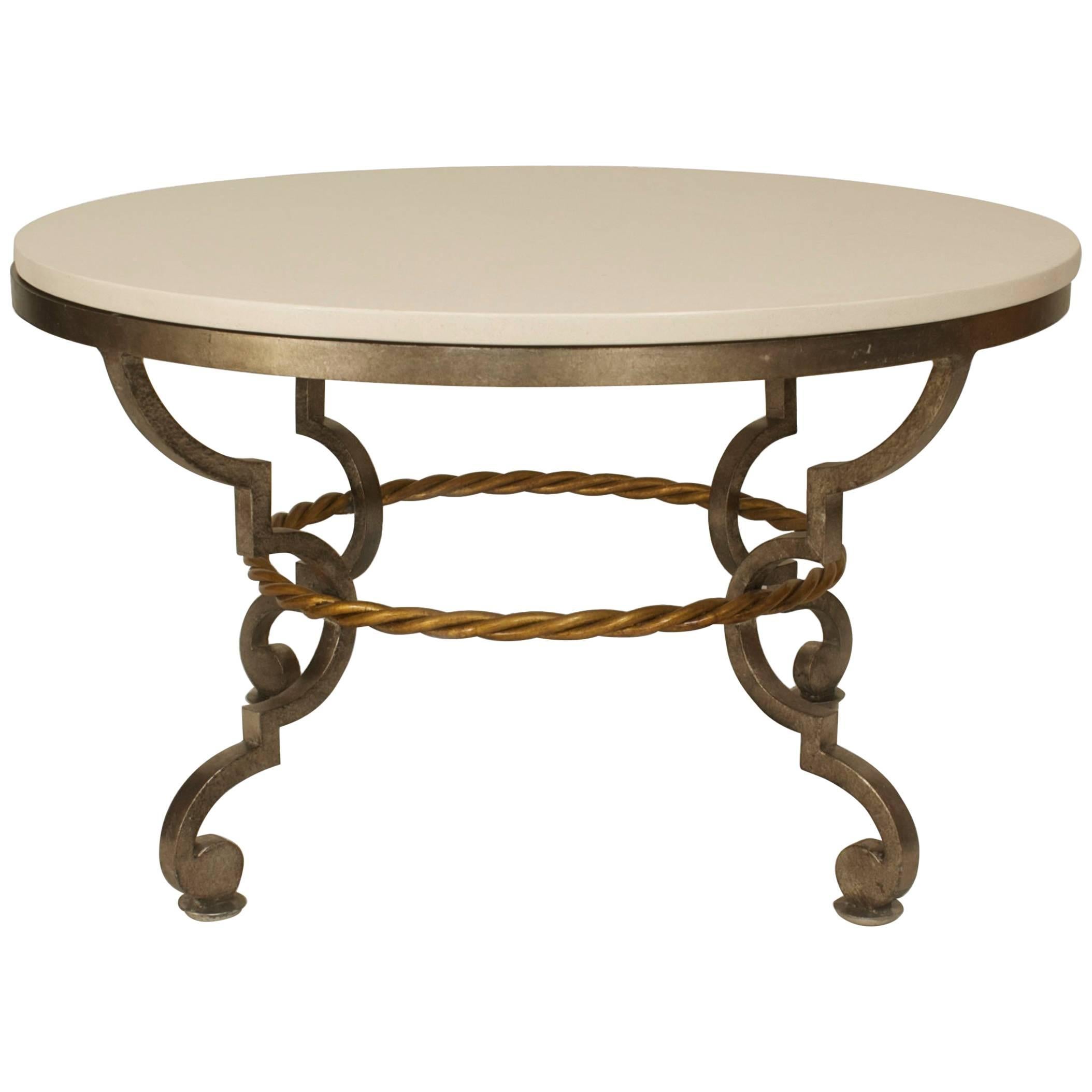 Art Moderne Style Bronze and Limestone Coffee Table "Manner of Gilber Poillerat" For Sale