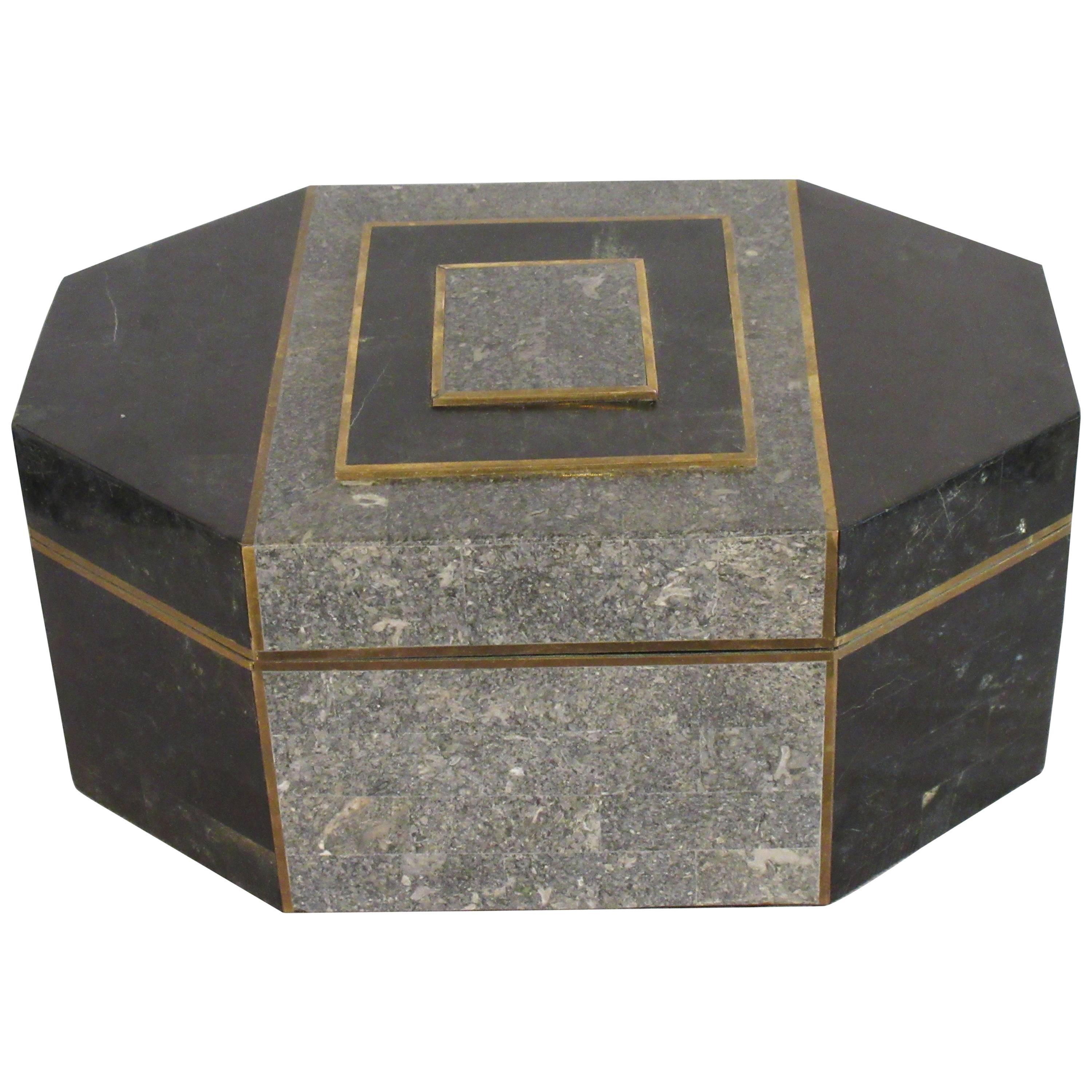 1970s Casa Bique Tessellated Stone and Brass Box by Robert Marcius
