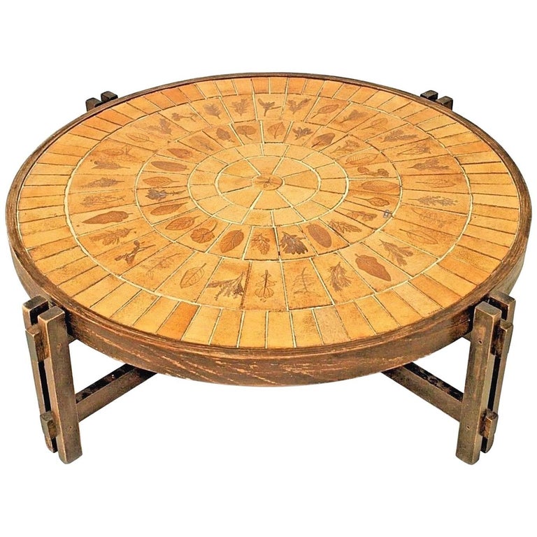 Round Vintage French Forties Hammered Steel Coffee Table For Sale at