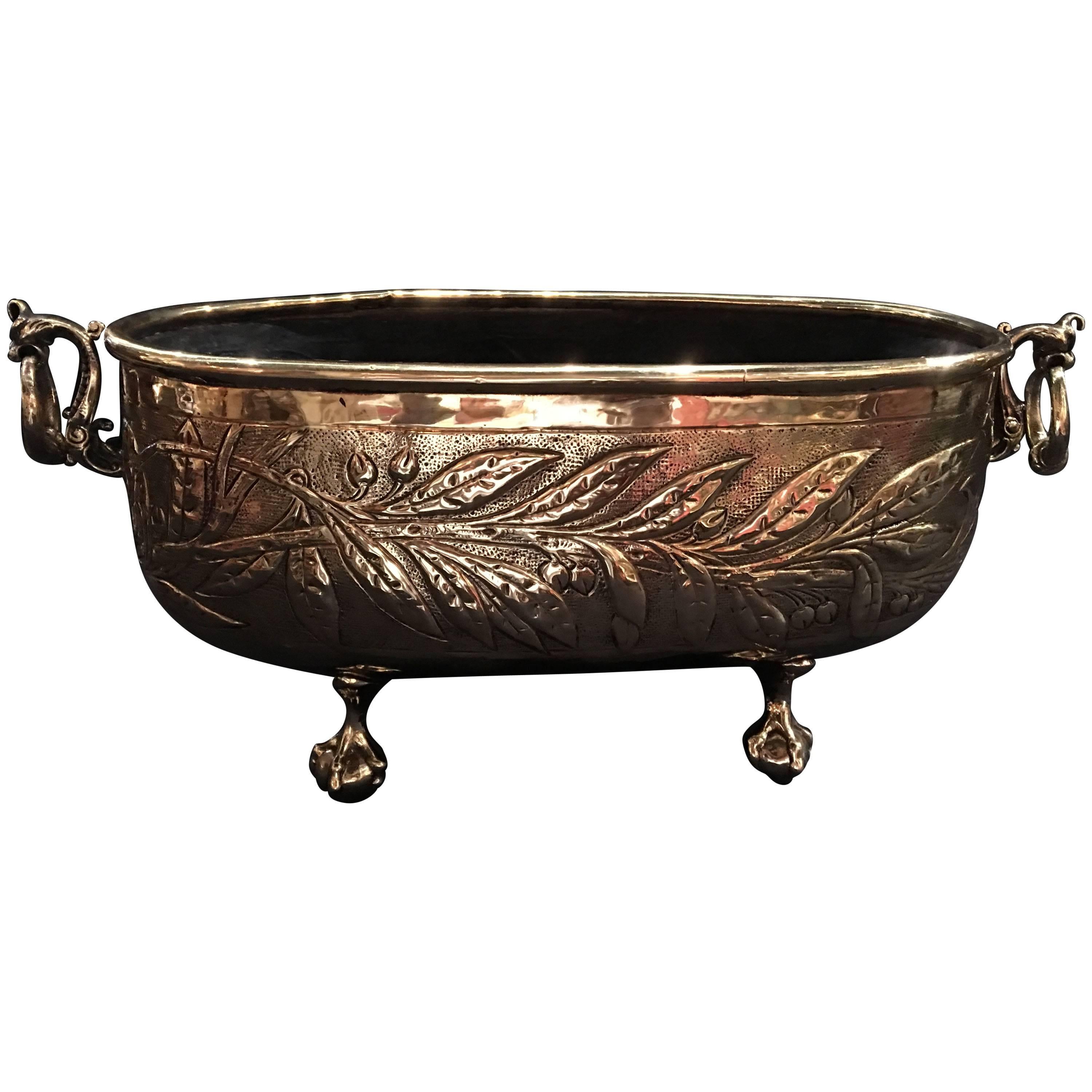 French Polished Brass Oval Jardinière or Planter, 19th Century