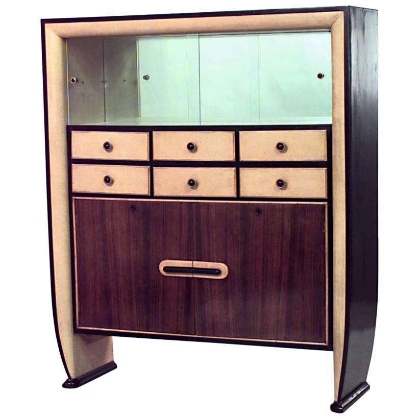 Italian Borsani Rosewood and Parchment Cabinet For Sale