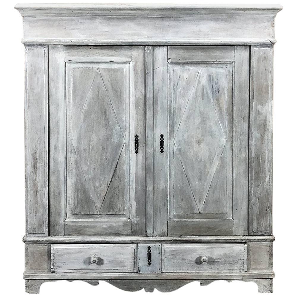 19th Century Rustic Dutch White Painted with Grey Patina Armoire