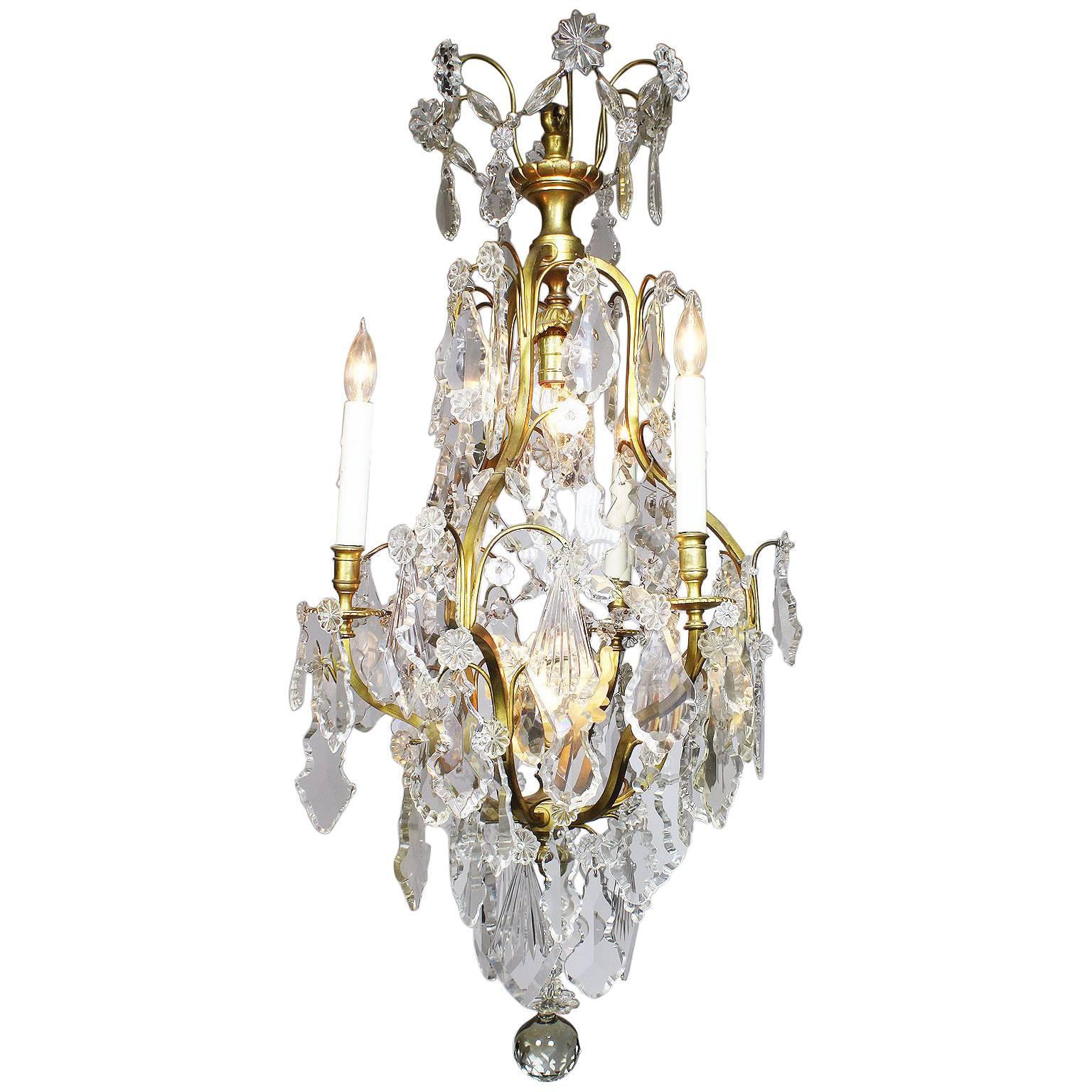 French Early 20th Century Louis XV Style Gilt-Bronze and Cut-Glass Chandelier