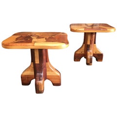 Pair of Abstract Marquetry Side Tables