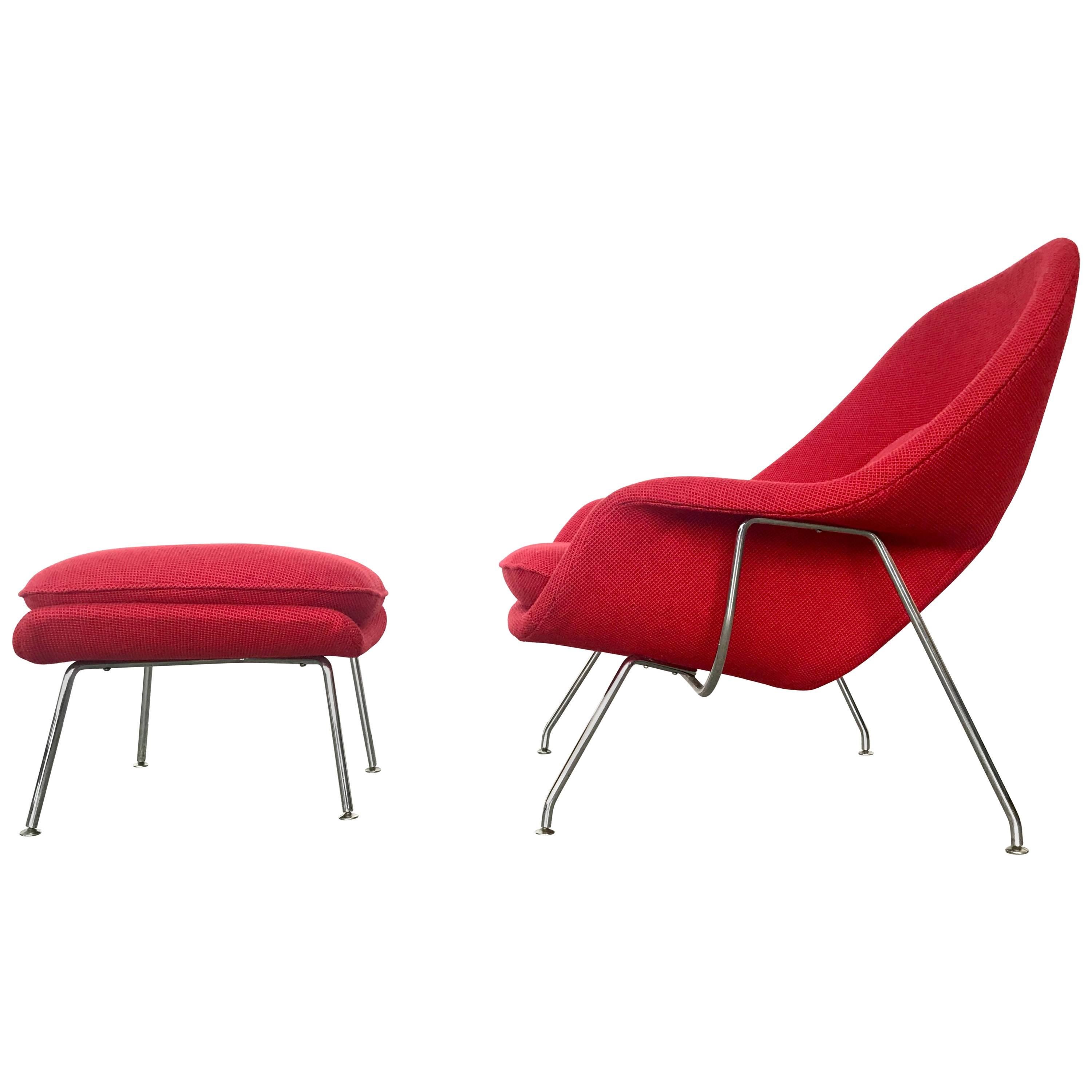Early Eero Saarinen Womb Chair and Ottoman Produced by Knoll