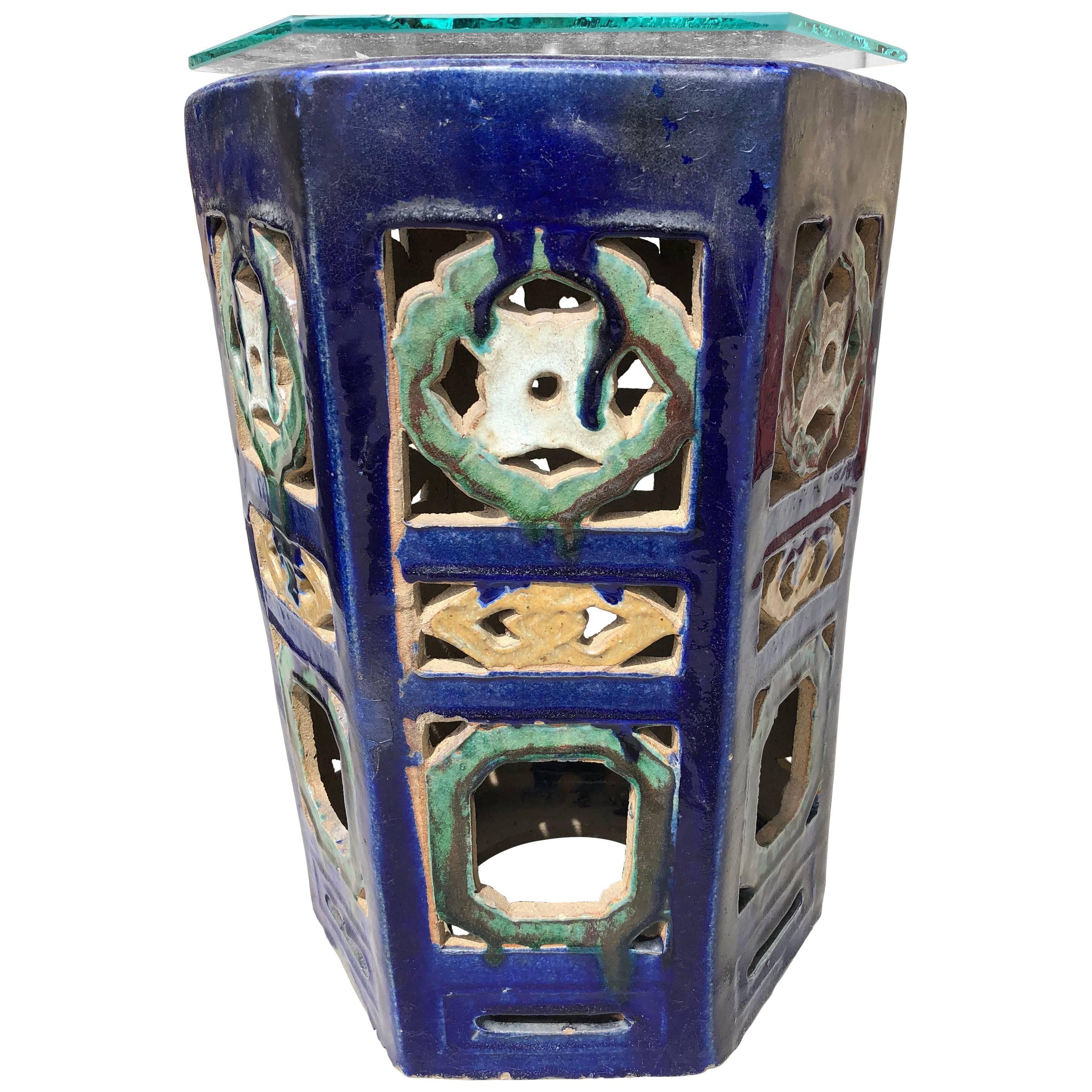 Garden Stool Blue Chinese Glazed Ceramic Porcelain Outdoor Indoor Side Table For Sale