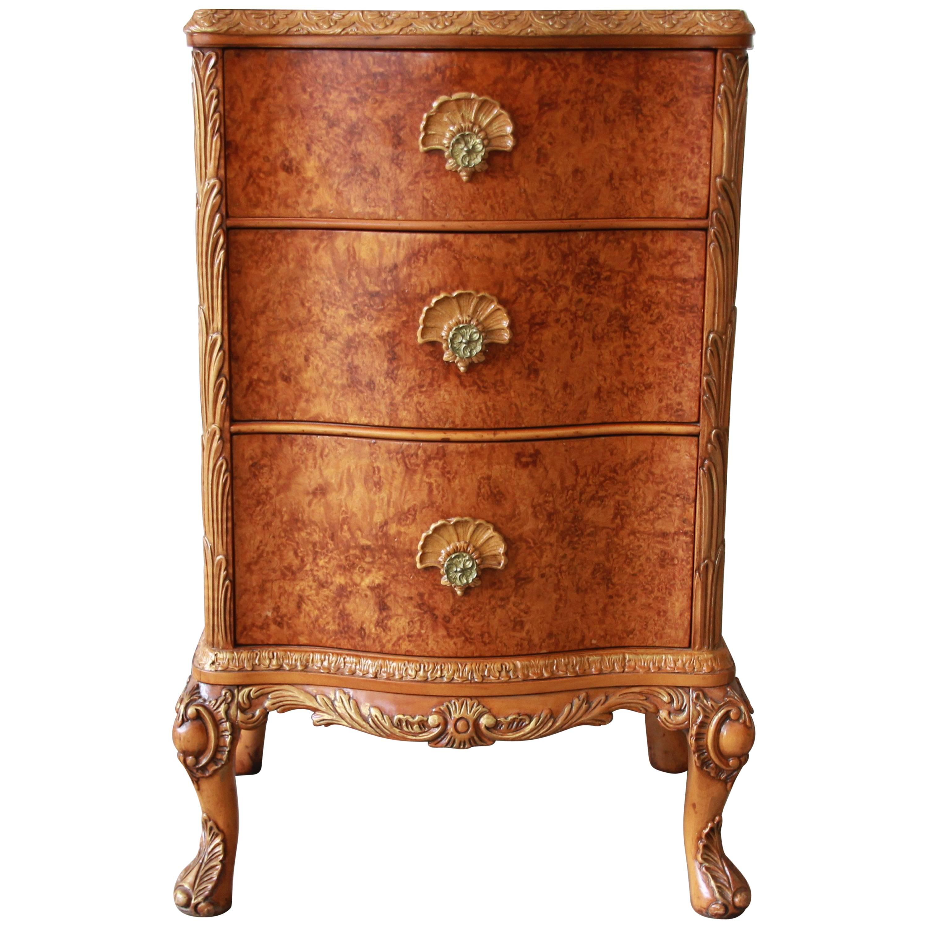 Antique Burled Maple French Carved Nightstand by Romweber