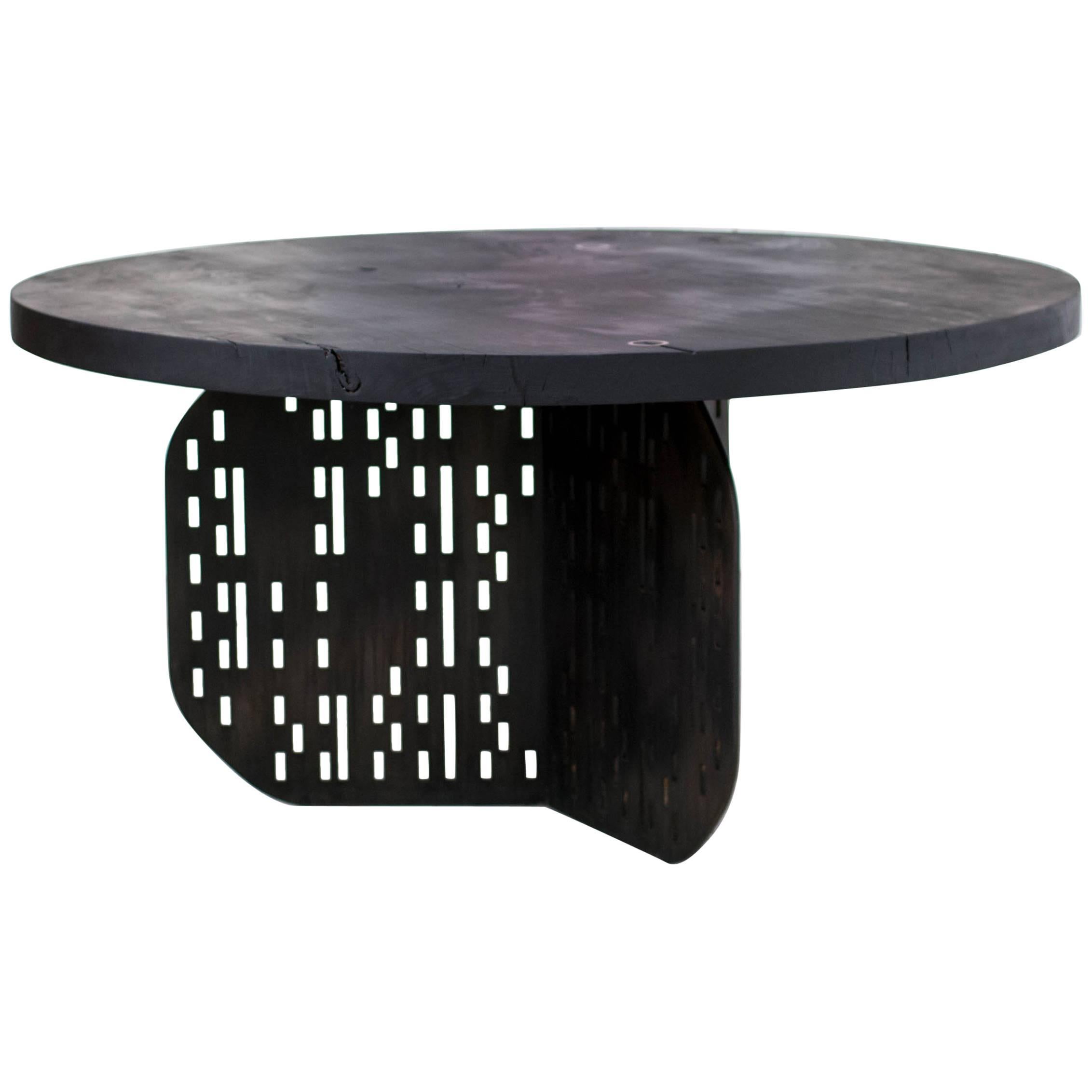 Darcy Table in Blackened Steel, Bronze and Charred Maple