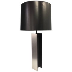 Brushed Steel and Black Enamel I Beam Table Lamp Midcentury Laurel Lamp Co.