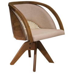 Flor Armchair w/ Natural Straw, Contemporary, Rotating Wooden Brazilian Feet