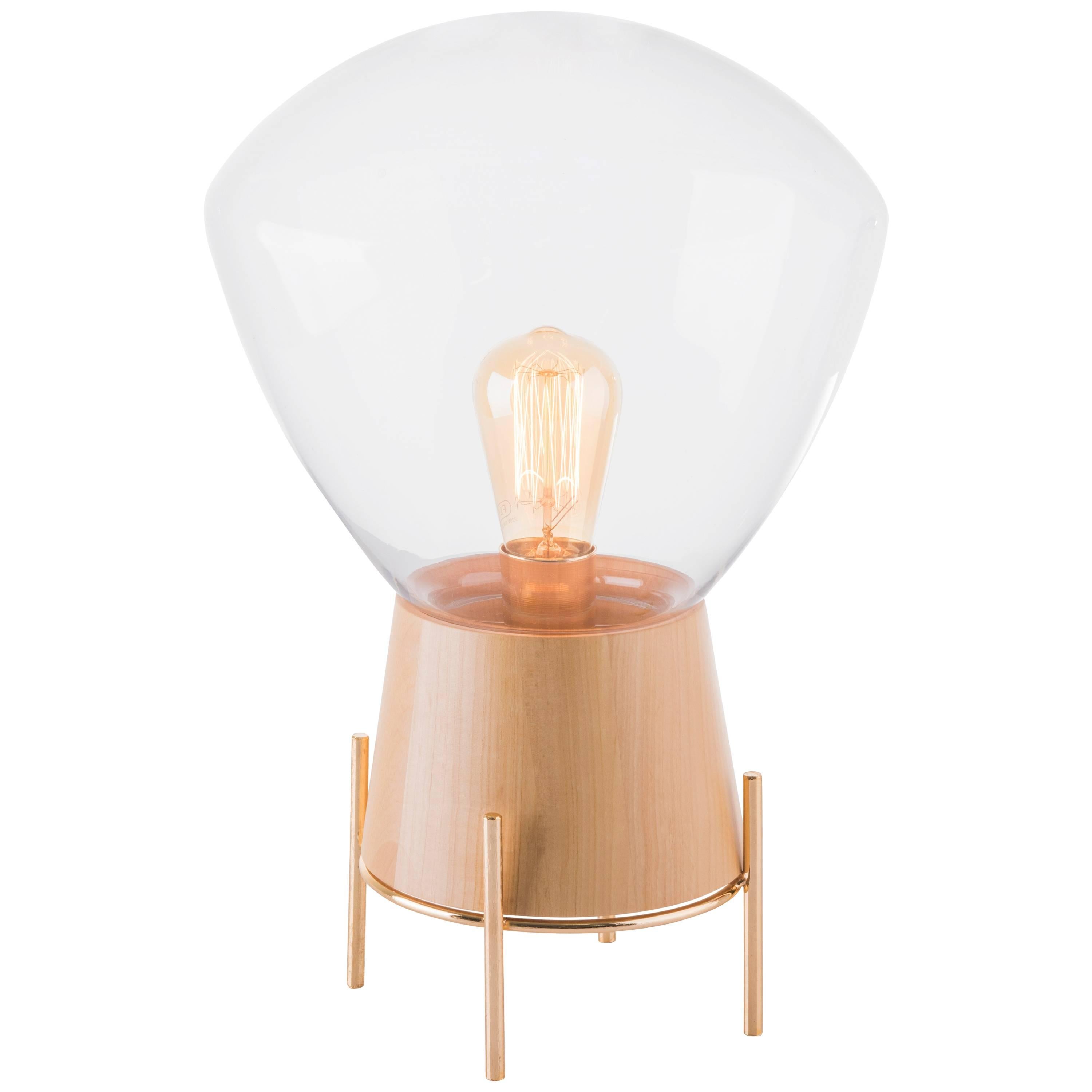 Table Lamp Lampadari #3, Brazilian Wood, Metal and Glass For Sale