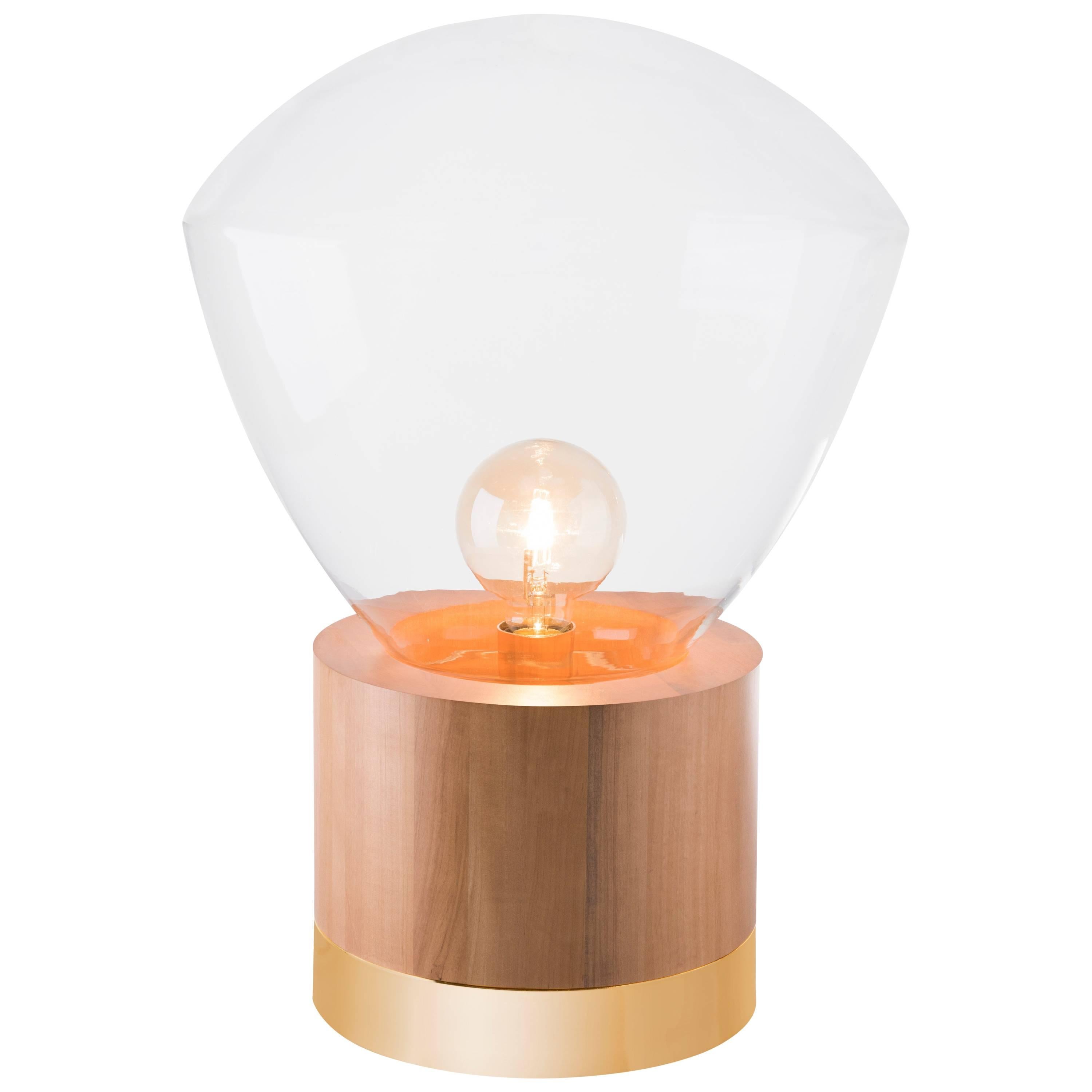 Table Lamp Lampadari #6, Brazilian Wood, Metal and Glass For Sale