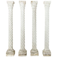 Four Cast Stone Columns or Pillars from Normandy, France, Seven Feet Tall