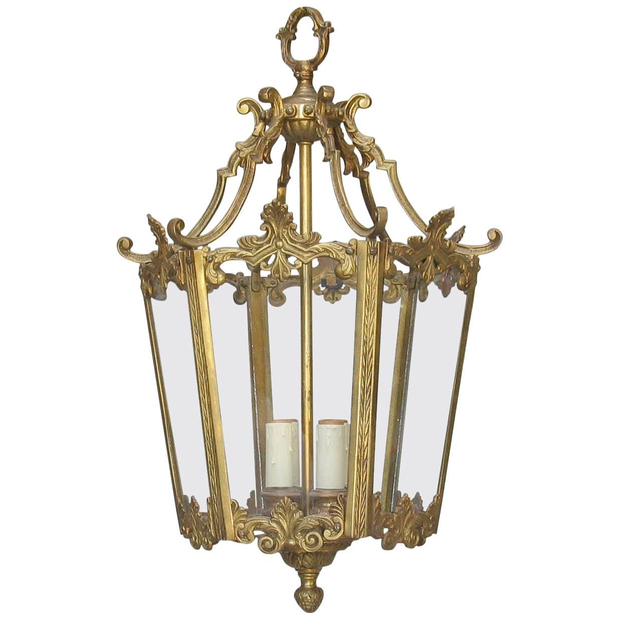 Gilt Brass Hexagonal Louis XV Style Hall Lantern