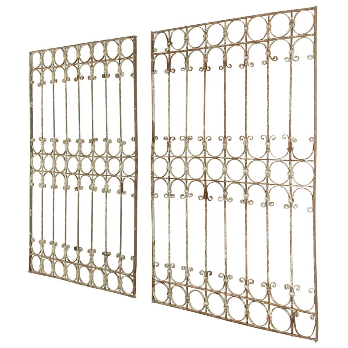 Pair of Large French Hand-Forged Iron Partitions, Grills, Gates