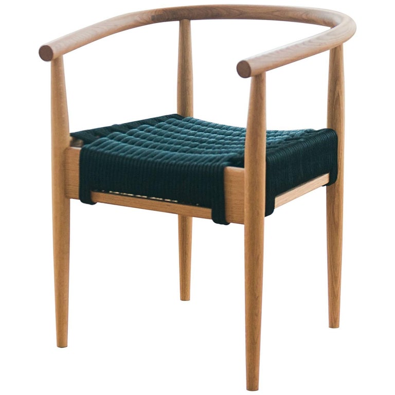 Captains Chair, Handmade Modern White Oak and Rope Woven Seat Armchair