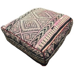 Moroccan Floor Pillow Seat Cushion Made from a Retro Tribal Berber Rug