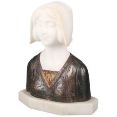 Sculpture italienne de portrait en bronze et albâtre signée Beatrice de Dante