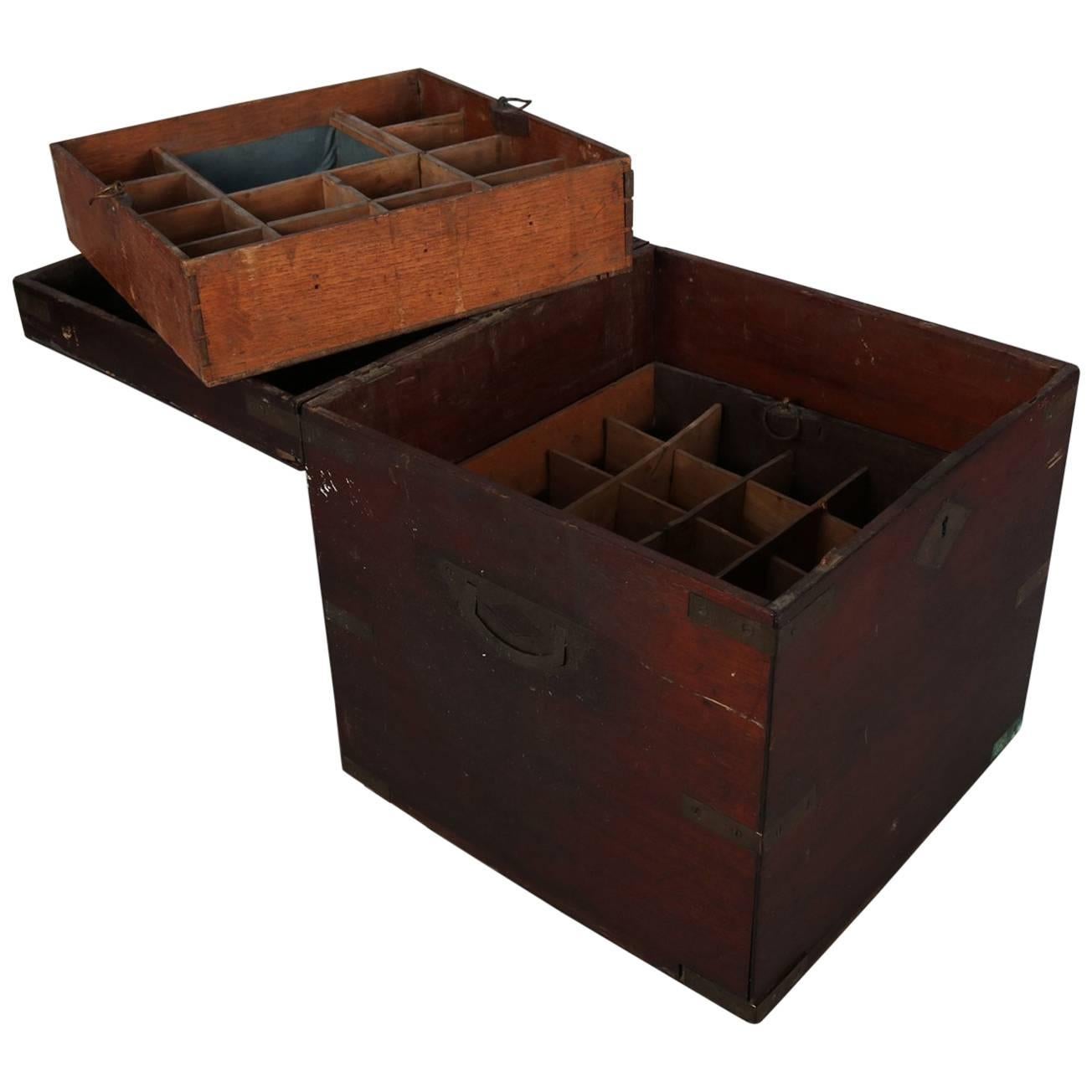 Antique Apothecary Handled Storage Box with Interior Tray, 19th Century