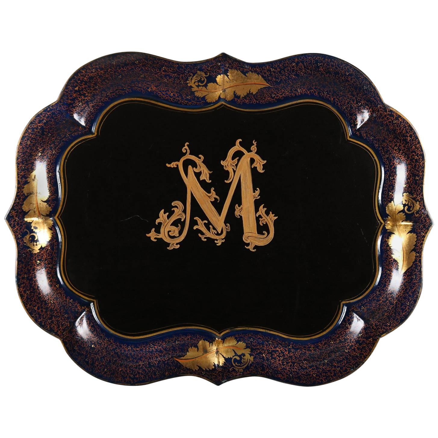 Antique Gilt Decorated Toleware Serving Tray, 19th Century