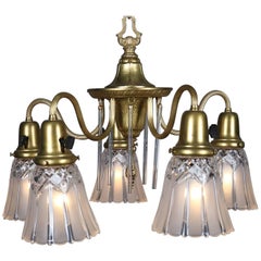 Neoclassical Style Five-Light Gilt & Crystal Chandelier by Williamson circa 1940