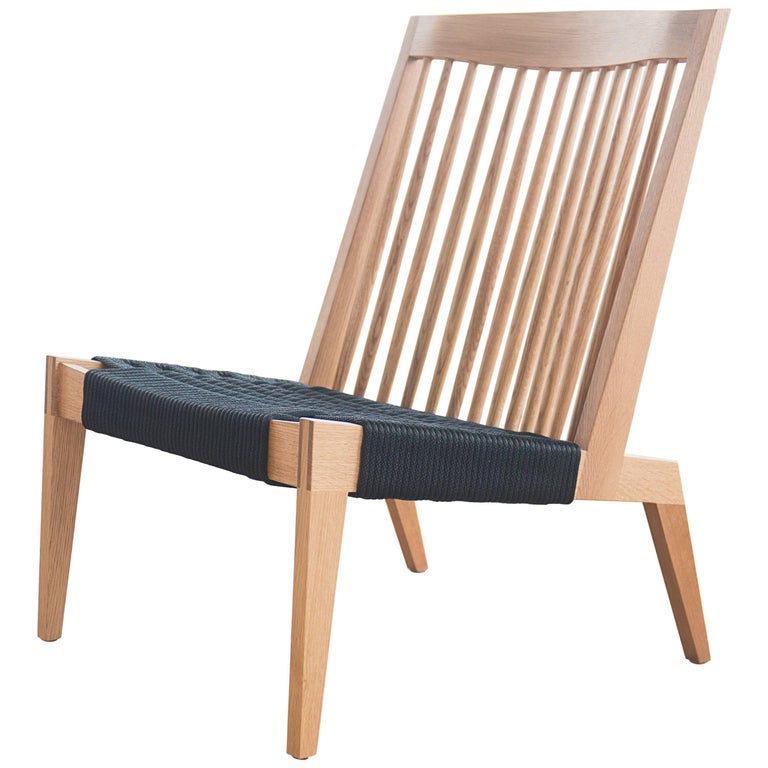 Swift Easy Chair, Modern Spindle Back White Oak and Rope Woven Lounge