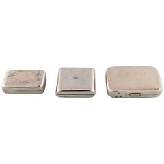 Antique Three Pill Boxes in Silver, Gold-Plated, One Lined, Early 20th Century