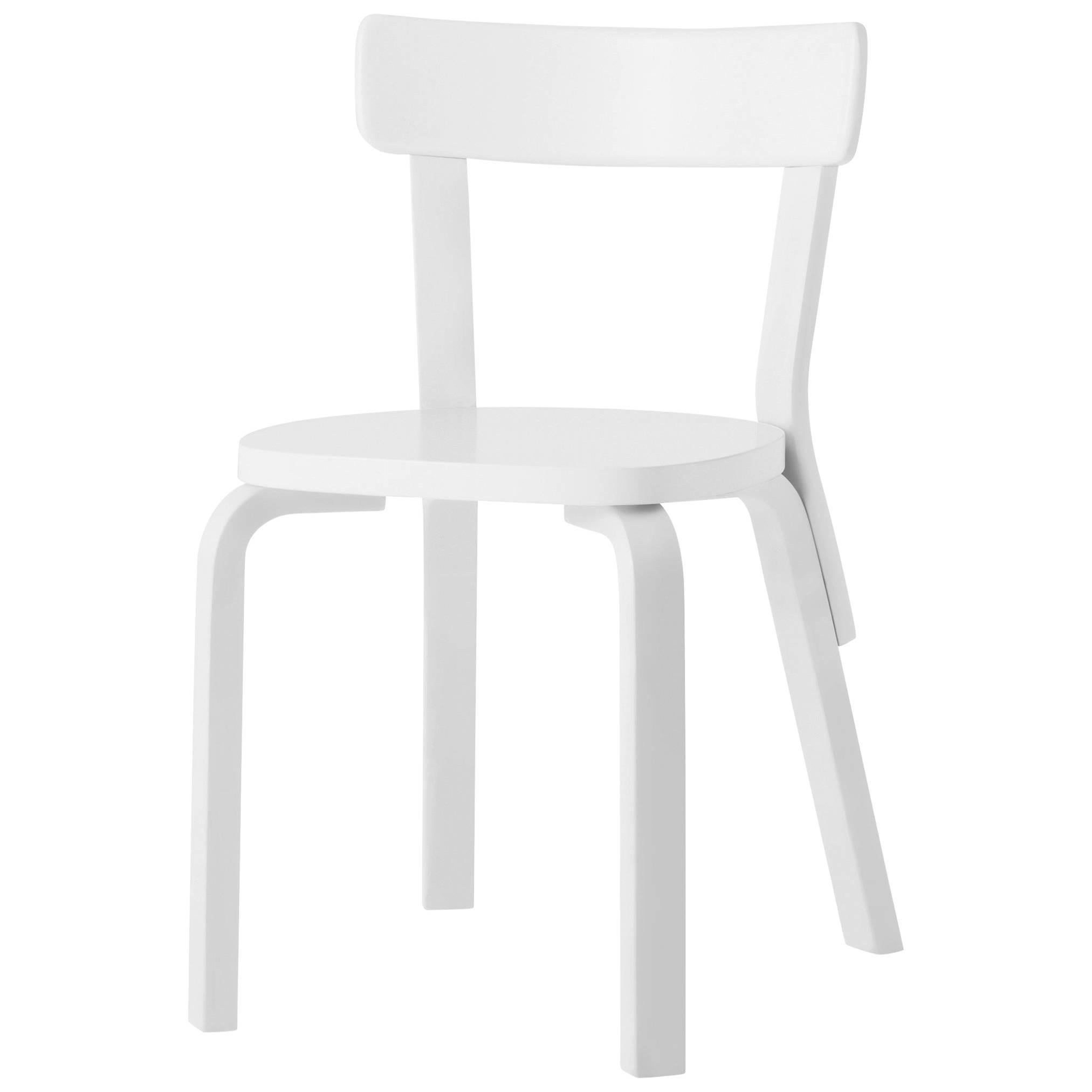 Authentic Chair 69 in Birch with White Lacquer by Alvar Aalto & Artek For Sale