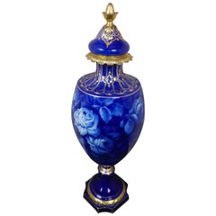 19th Century Porcelain Floor Vase in Blue White Gilded Three Peace Signet