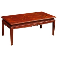 French Coffee Table in Red Lacquered and Painted Chinoiserie Wood, 20th Century