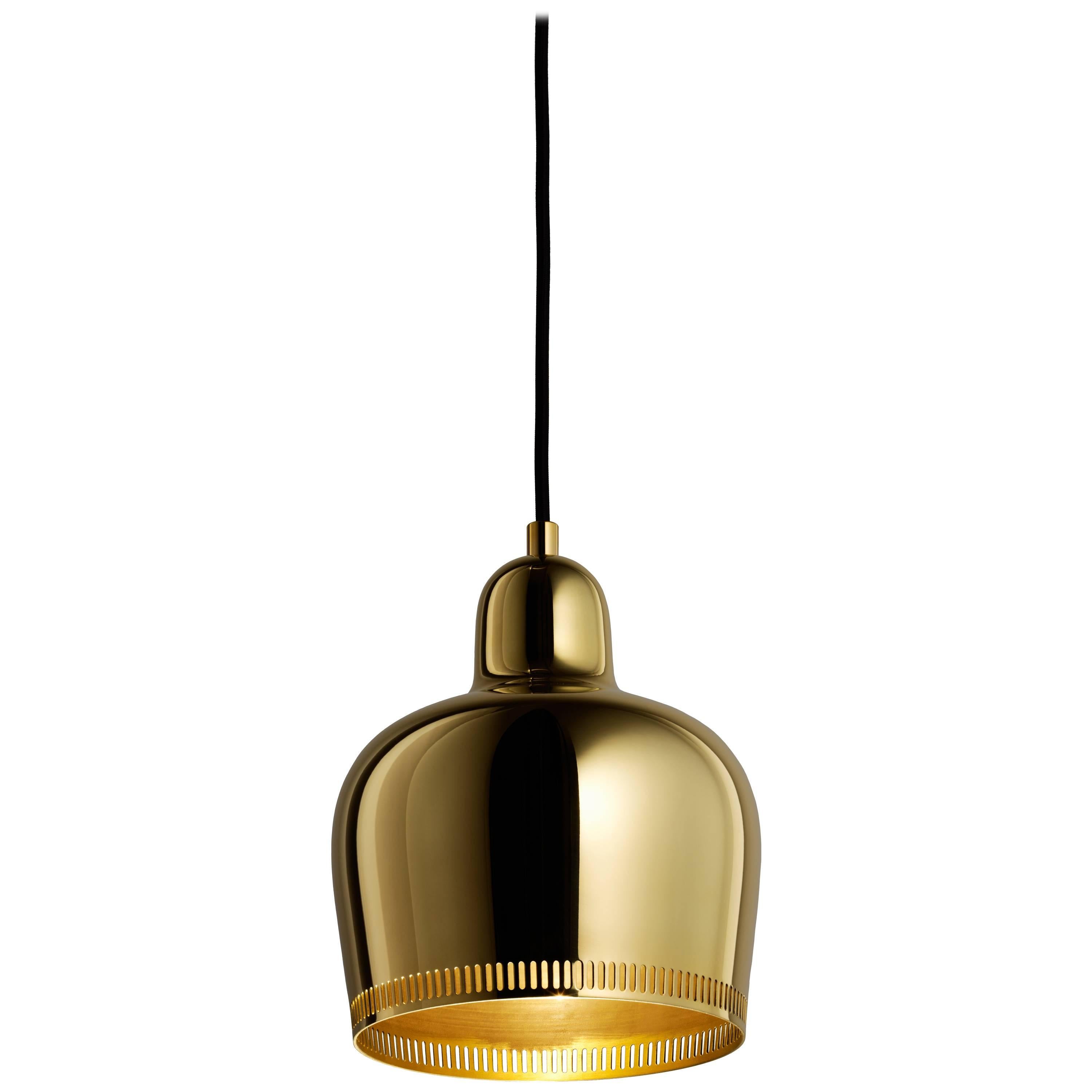 Authentic Pendant Light A330S "Golden Bell Savoy" Raw Brass, Alvar Aalto & Artek For Sale