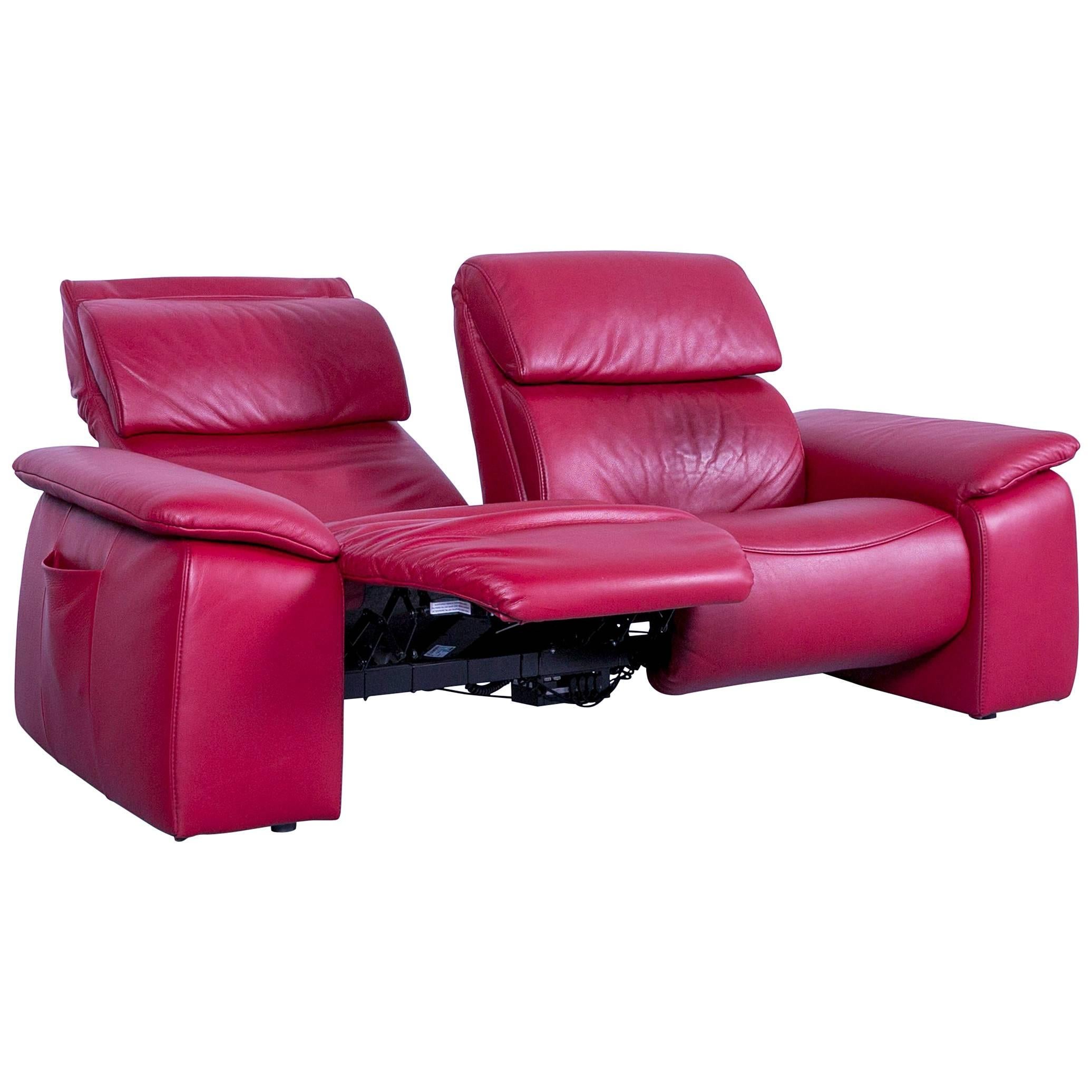 Himolla Designer Sofa Red Two-Seat Couch Germany Electric Recliner