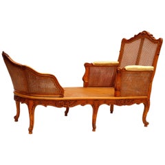 Cane Chaise Longue in Natural Wood, Regence Style, circa 1950
