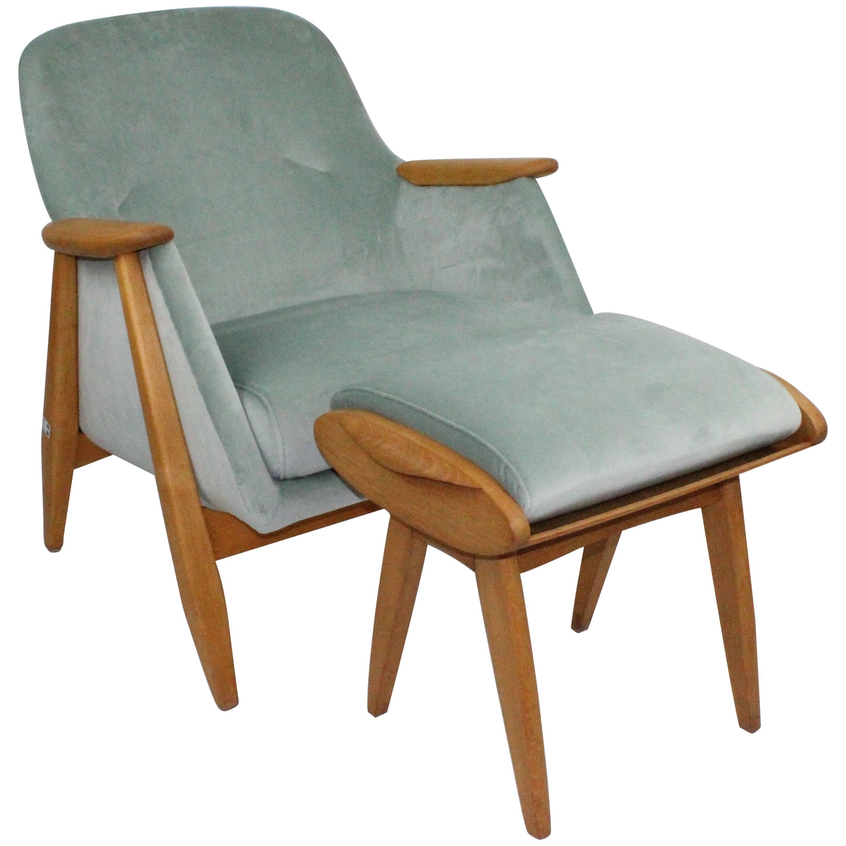 Svante Skogh Chair with Stool for Asko Finland, Design 1954 For Sale