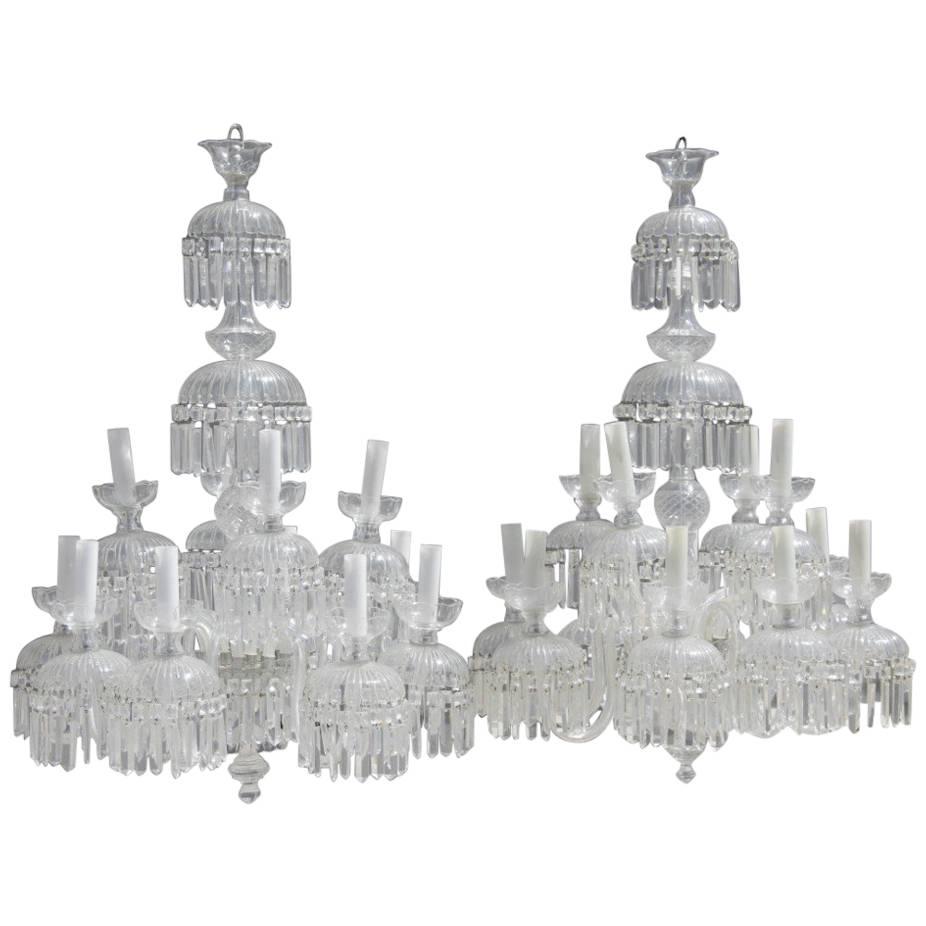 Large 1950s Bohemian Crystal Chandeliers Twelve Lights Elegance and Simplicity