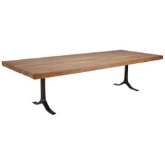 Reclaimed Hardwood Table, Sand Cast Bronze Base by P. Tendercool,