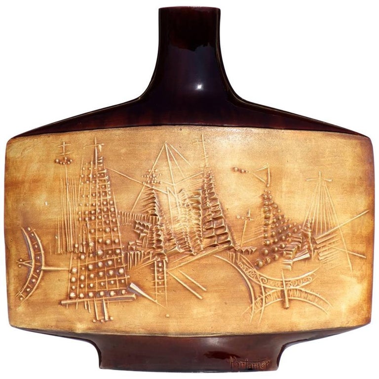 1950s by Gilbert Portanier Vallauris France Glazed Ceramic Vase For Sale