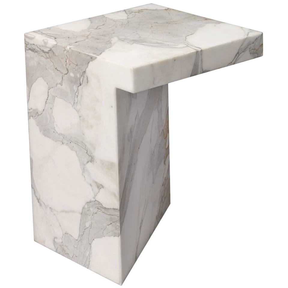 Imbalance Side Table in Statuario Marble by Hervé Langlais