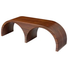Contemporary Archs Bench in Wood and Brass by Hervé Langlais