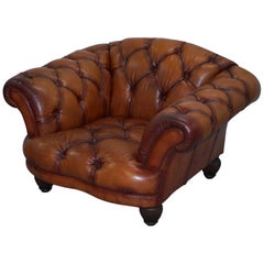 Tetrad Oskar Chesterfield Vintage Brown Leather Armchair Part of Suite