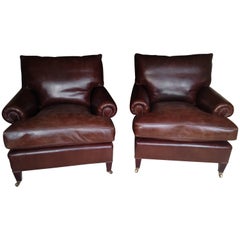 Comfy Classic Pair of George Smith Roomy Leather Club Chairs