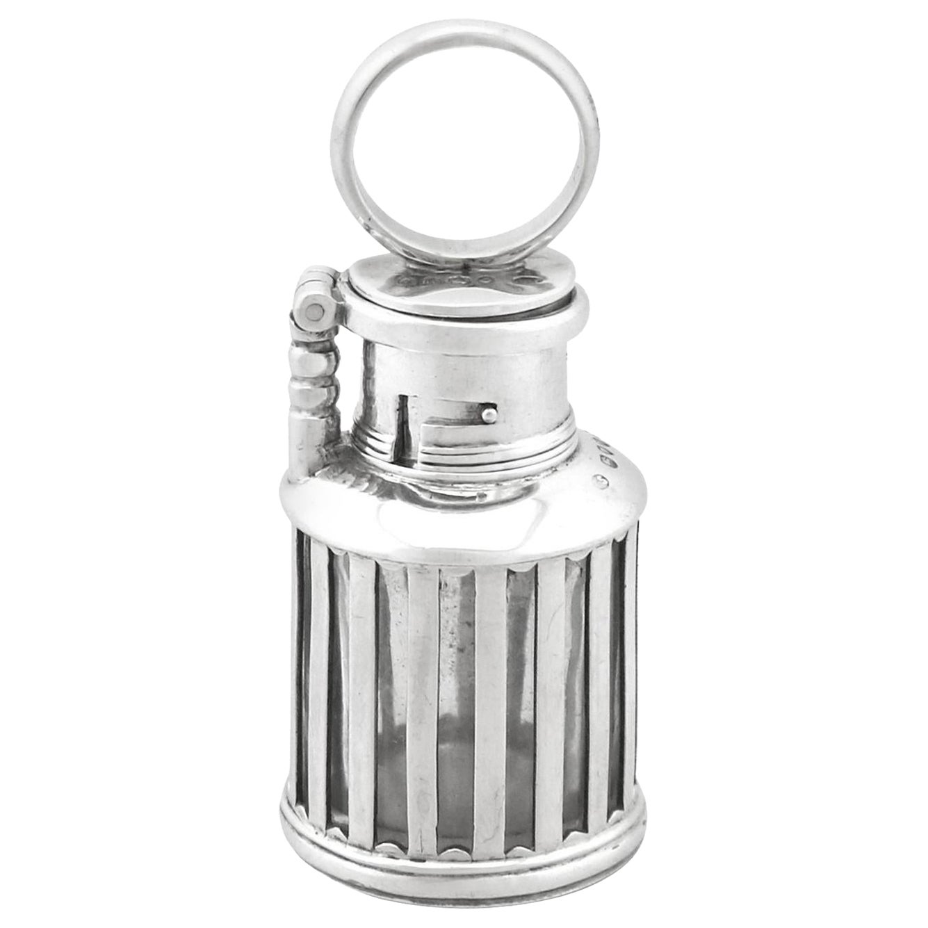 1880s Antique Victorian Sterling Silver Lantern Inkwell