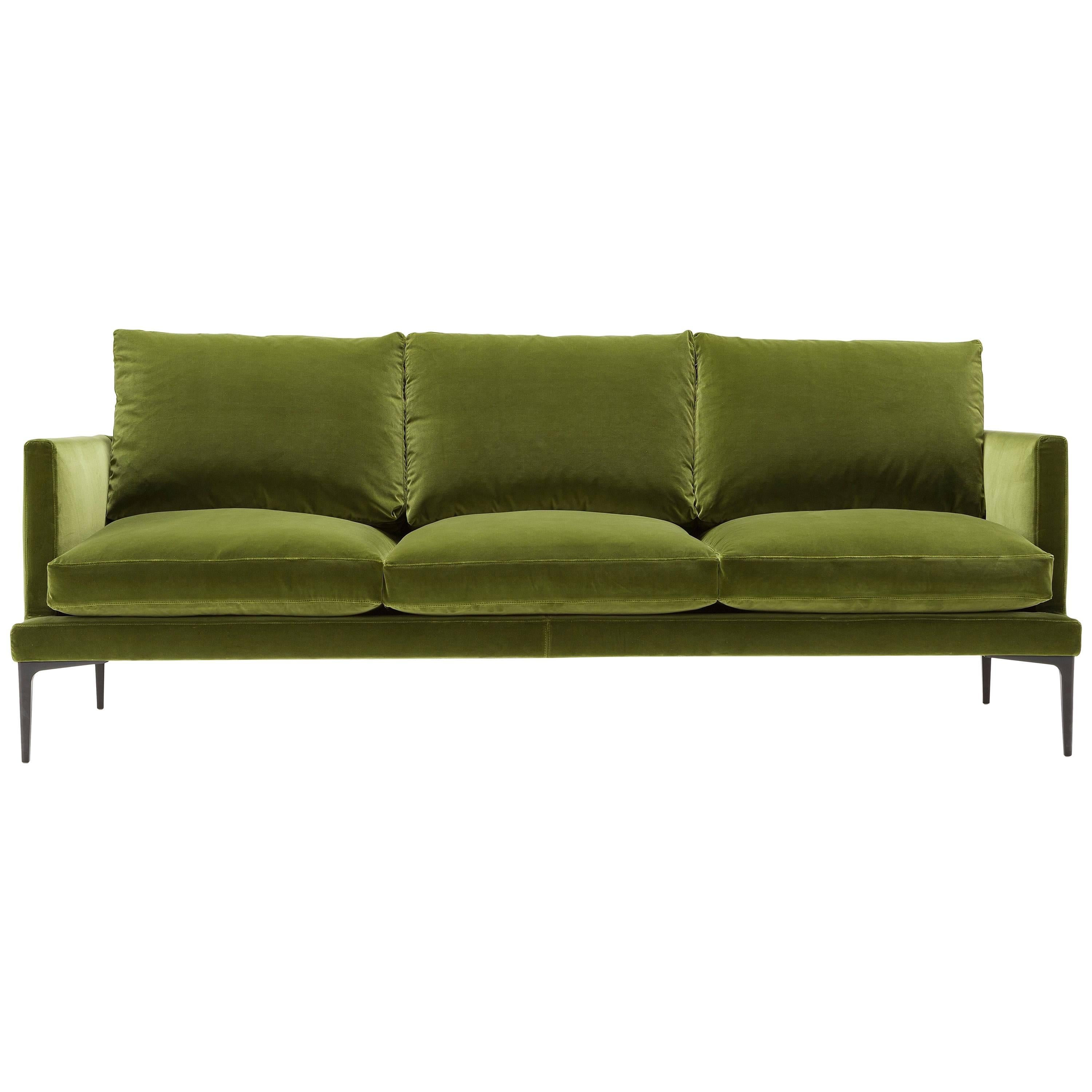 Segno Sofa in Olive Green Velvet by Amura Lab For Sale