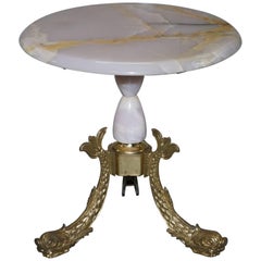 Stunning Neoclassical French Variegated Marble Side Table Brass Dolphin Legs