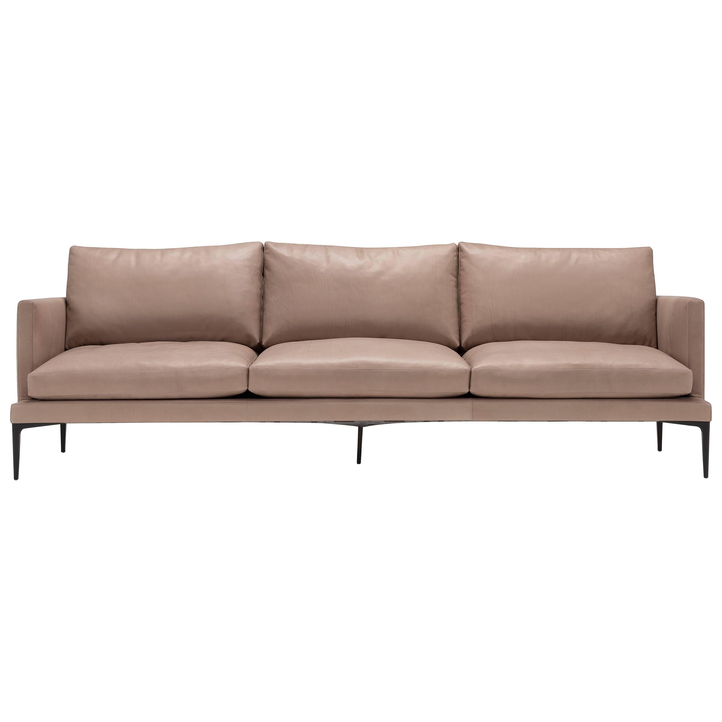Segno Sofa in Taupe Leather by Amura Lab For Sale