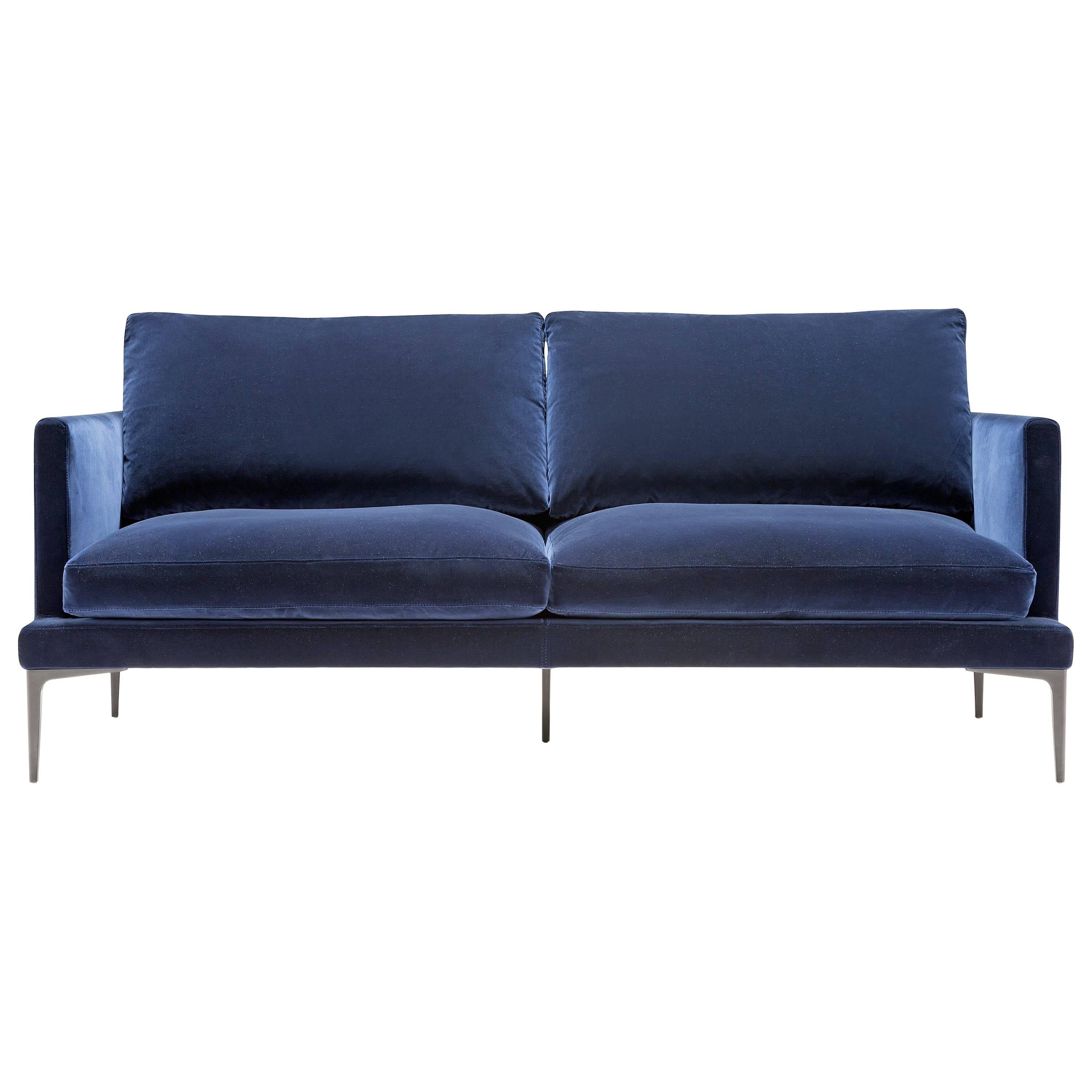 Segno Sofa in Blue Velvet by Amura Lab For Sale