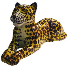 Striking Italian Glazed Terra Cotta Leopard Sculpture