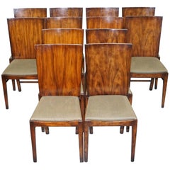 Set of 12 Art Deco Handcrafted Flamed Walnut Dining Chairs Lovely Substantial