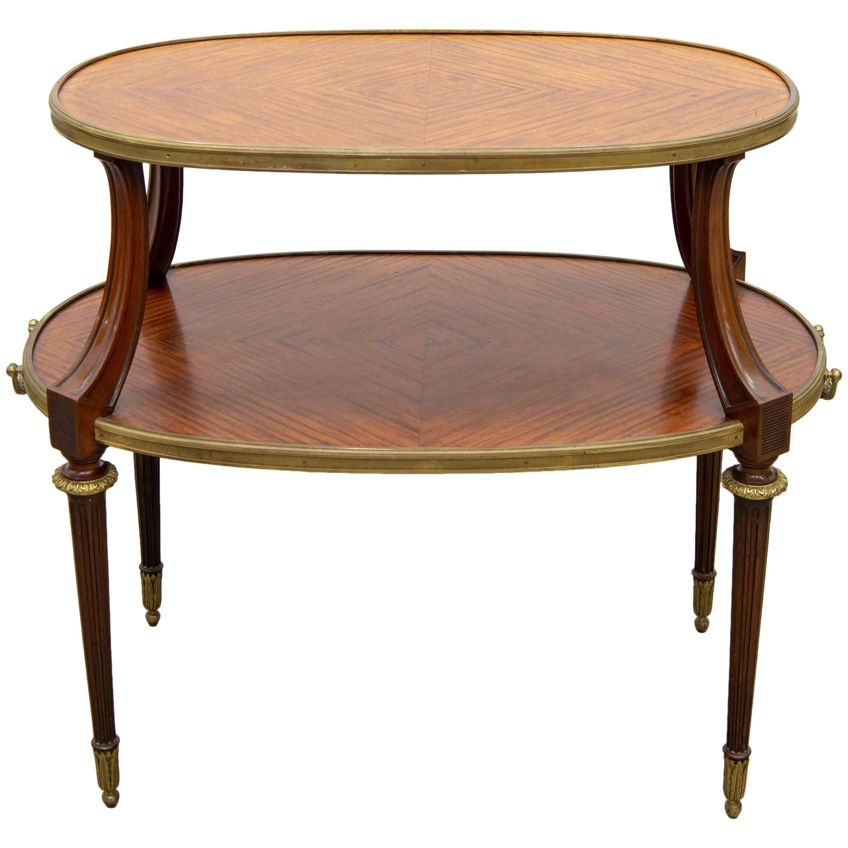 Bronze-Mounted Napoleon Three Two-Tier Side Table, with Marquetry For Sale