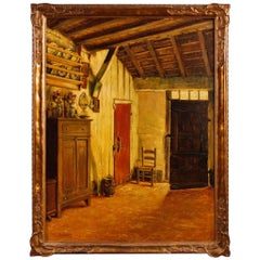 Belgian Interior Scene Painting Oil on Canvas Signed by Pieter Stobbaerts
